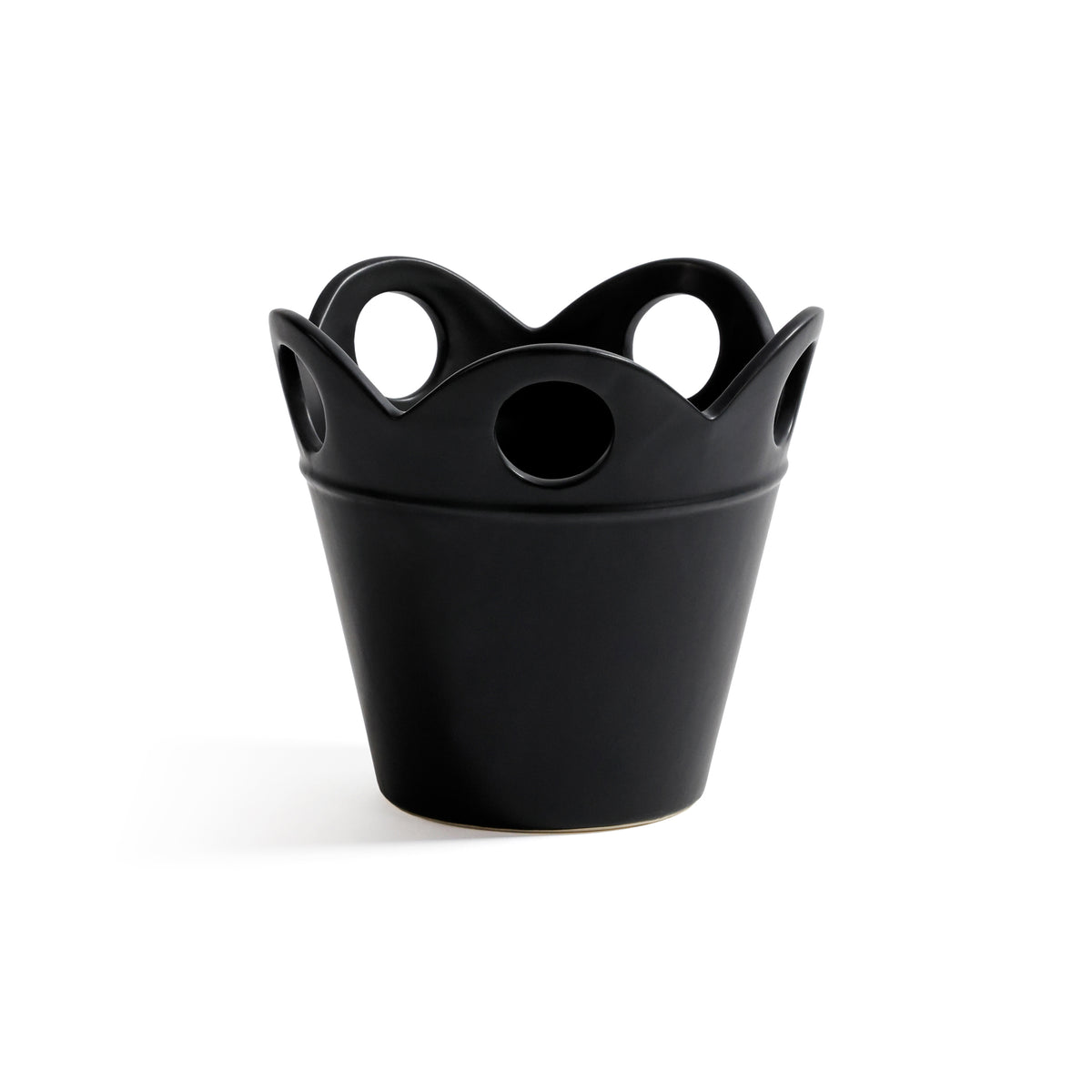 Zodax Petal Rim Black Ceramic Flower Pot, Small