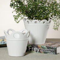 Zodax Petal Rim White Ceramic Flower Pot, Small