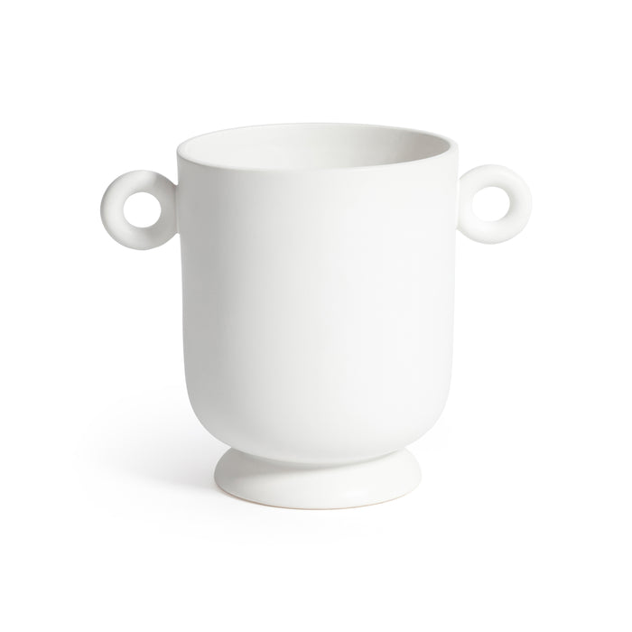 Zodax White Ceramic Planter Vase with Decorative Loop Handles, Large