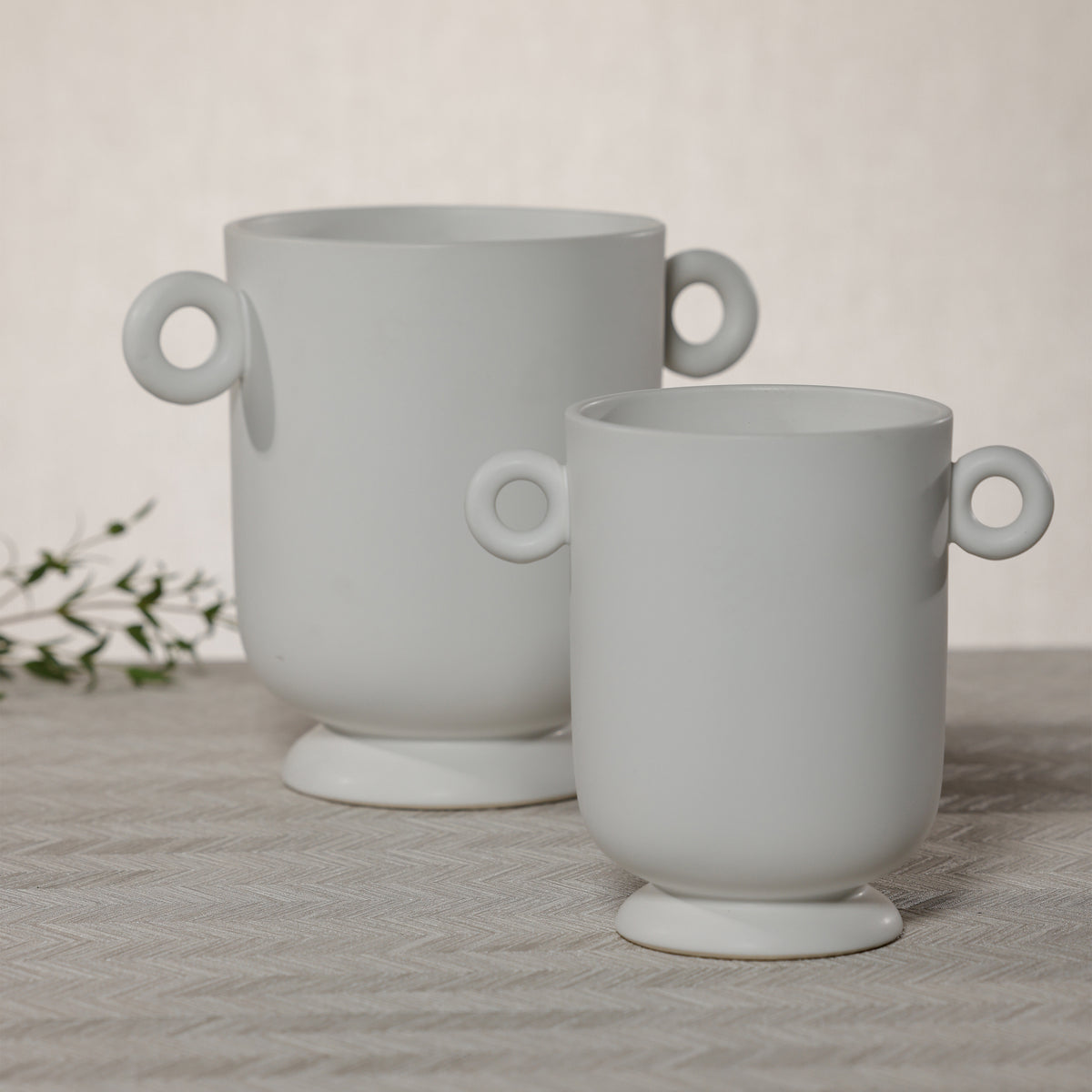 Zodax White Ceramic Planter Vase with Decorative Loop Handles, Small