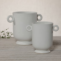 Zodax White Ceramic Planter Vase with Decorative Loop Handles, Small