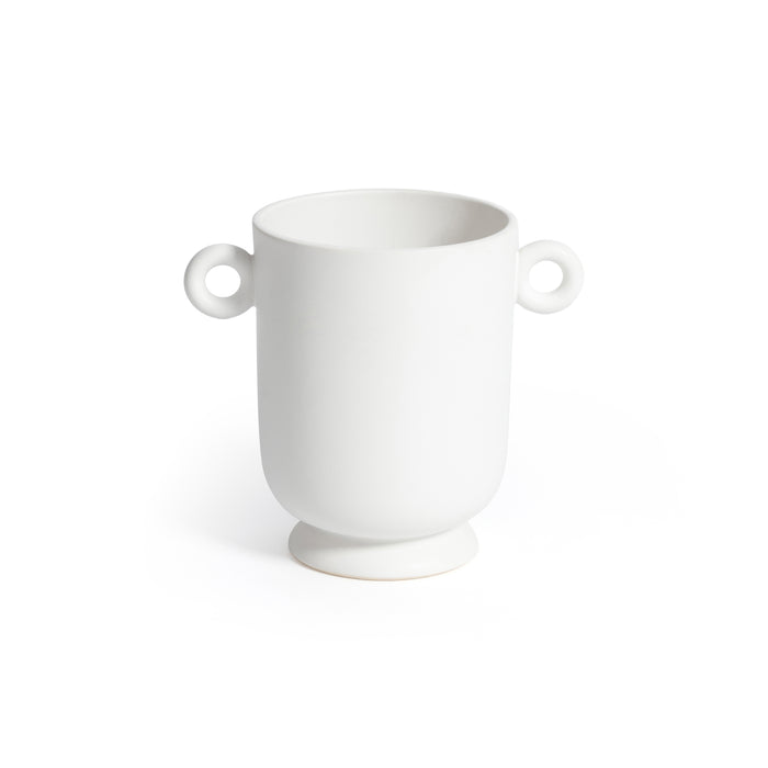 Zodax White Ceramic Planter Vase with Decorative Loop Handles, Small