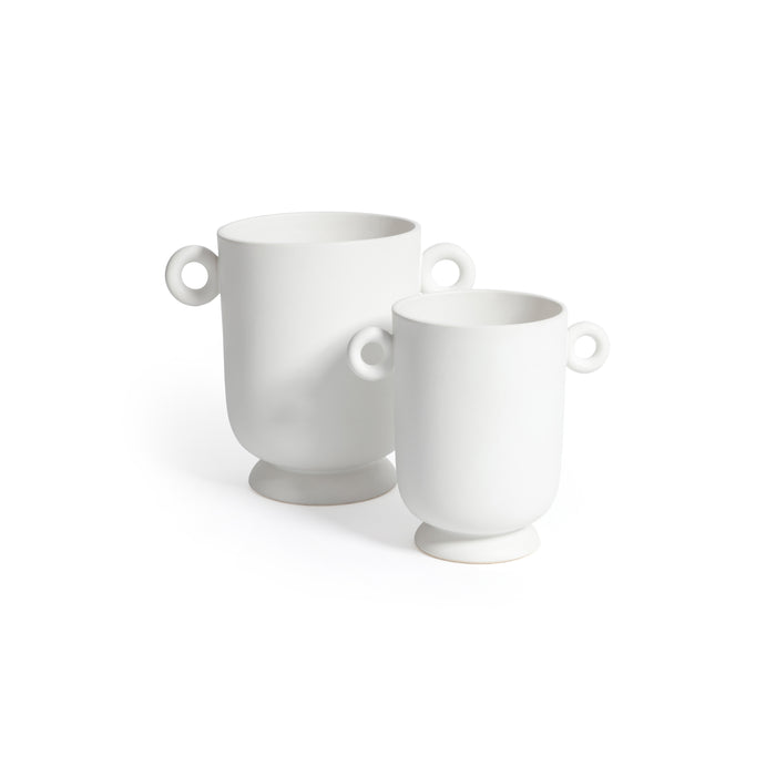 Zodax White Ceramic Planter Vase with Decorative Loop Handles, Small
