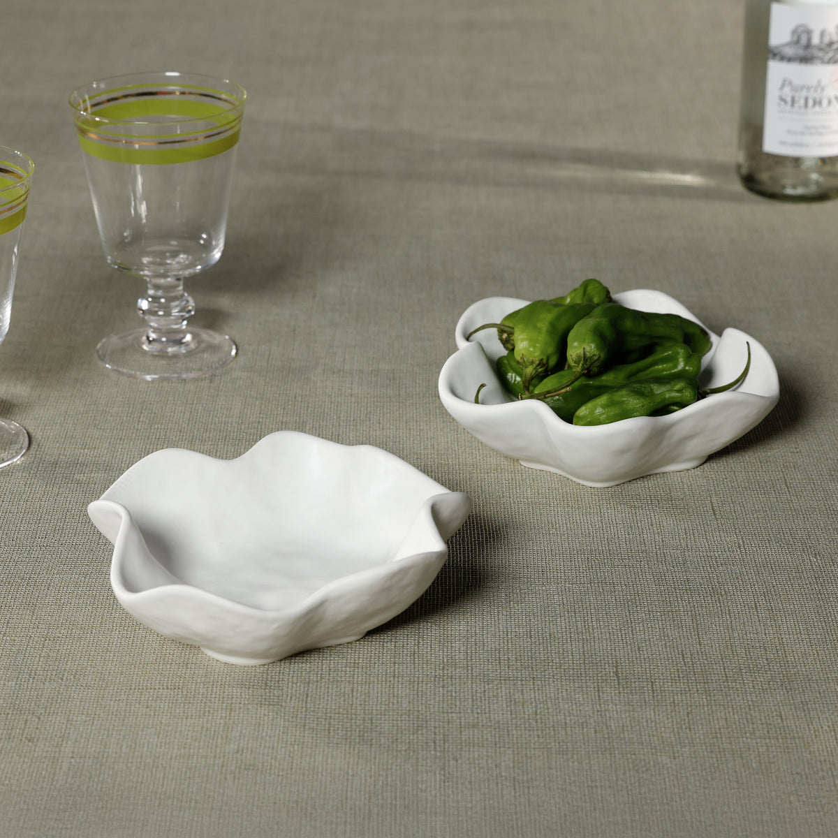 Zodax Alfresco Round Ceramic Wavy Condiment Bowls, Set of 4