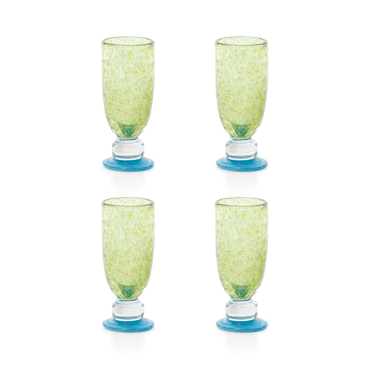 Zodax Antibes Bubble Mimosa & Bellini Stemware Glasses, Set of 4 - Green with Blue Base