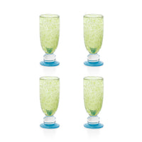 Zodax Antibes Bubble Mimosa & Bellini Stemware Glasses, Set of 4 - Green with Blue Base