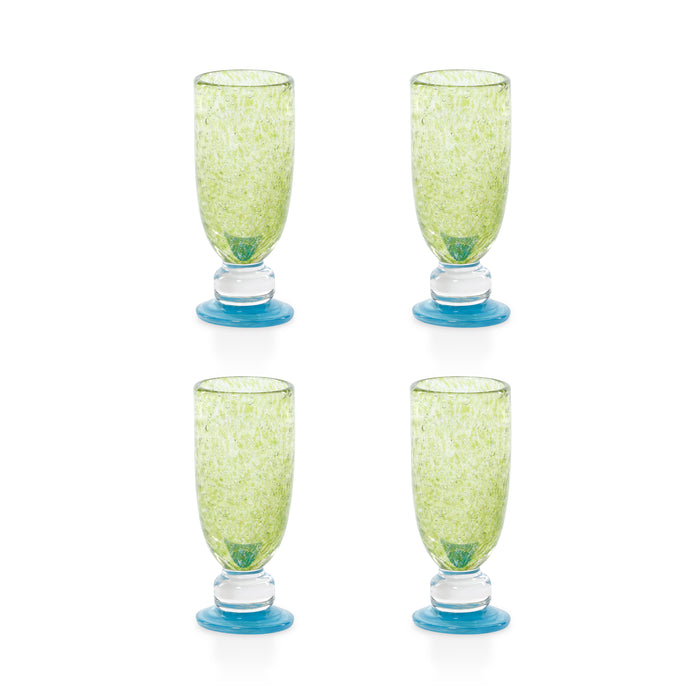 Zodax Antibes Bubble Mimosa & Bellini Stemware Glasses, Set of 4 - Green with Blue Base