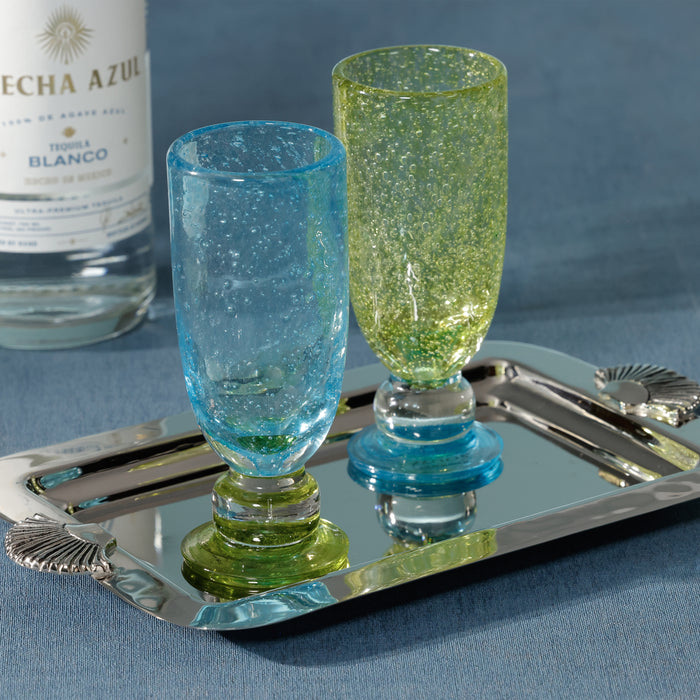 Zodax Antibes Bubble Mimosa & Bellini Stemware Glasses, Set of 4 - Blue with Green Base