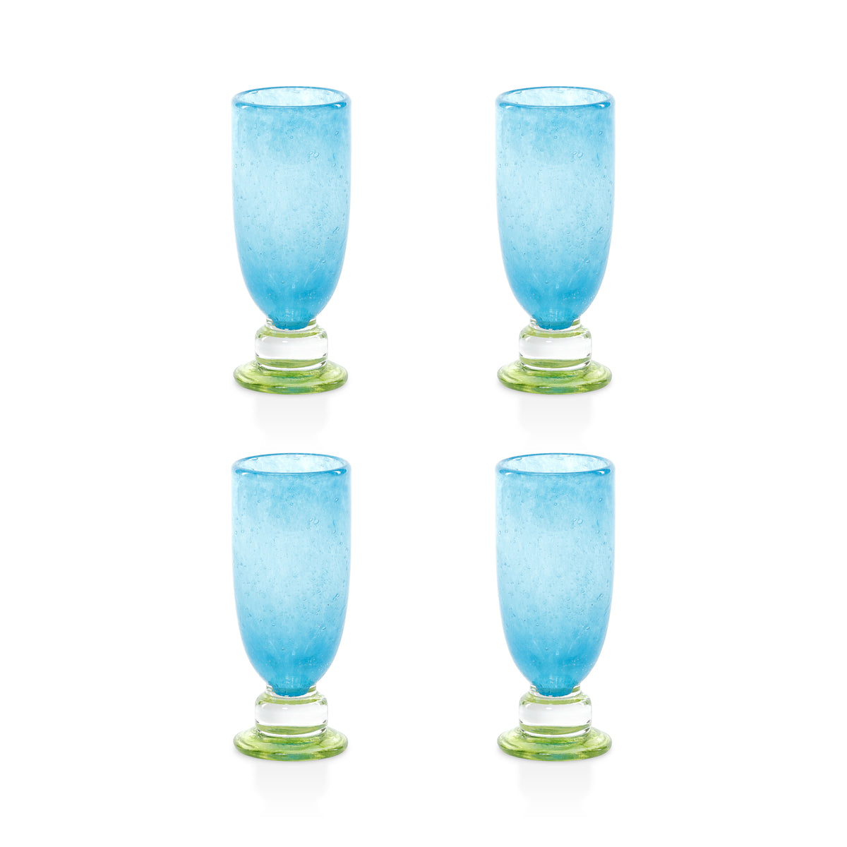 Zodax Antibes Bubble Mimosa & Bellini Stemware Glasses, Set of 4 - Blue with Green Base