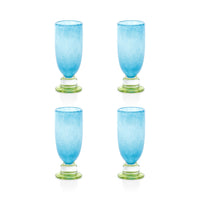 Zodax Antibes Bubble Mimosa & Bellini Stemware Glasses, Set of 4 - Blue with Green Base