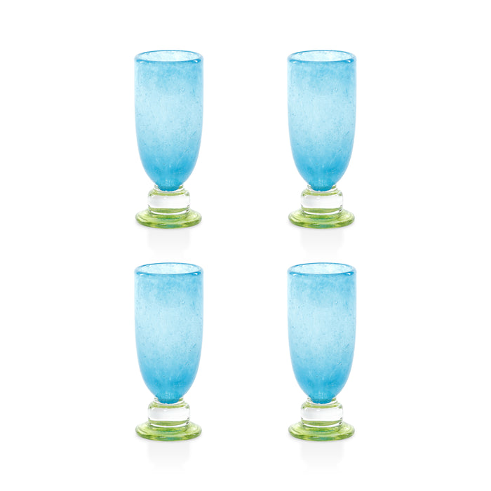 Zodax Antibes Bubble Mimosa & Bellini Stemware Glasses, Set of 4 - Blue with Green Base