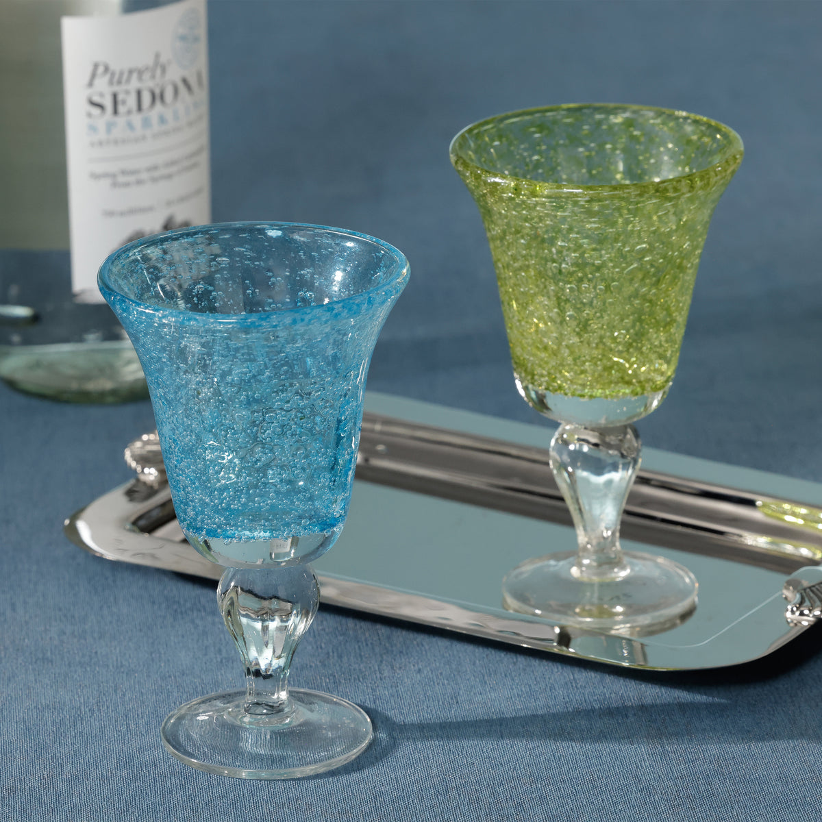 Zodax Antibes Bubble Wine Glasses, Set of 4 - Green with Clear Base