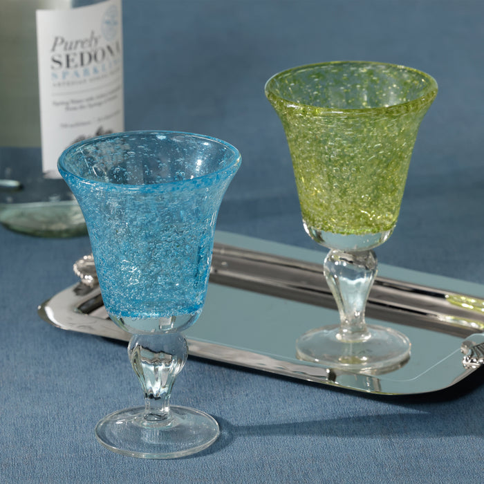 Zodax Antibes Bubble Wine Glasses, Set of 4 - Green with Clear Base