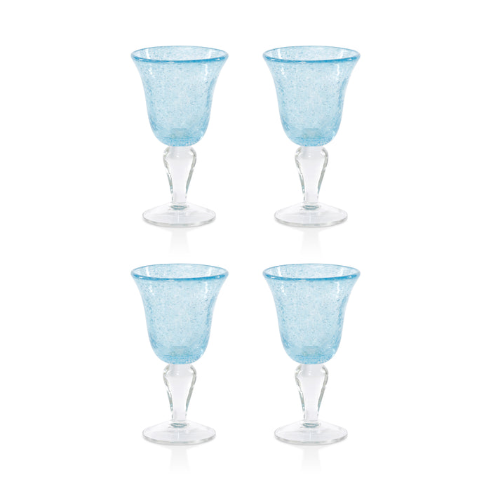 Zodax Antibes Bubble Wine Glasses, Set of 4 - Blue with Clear Base