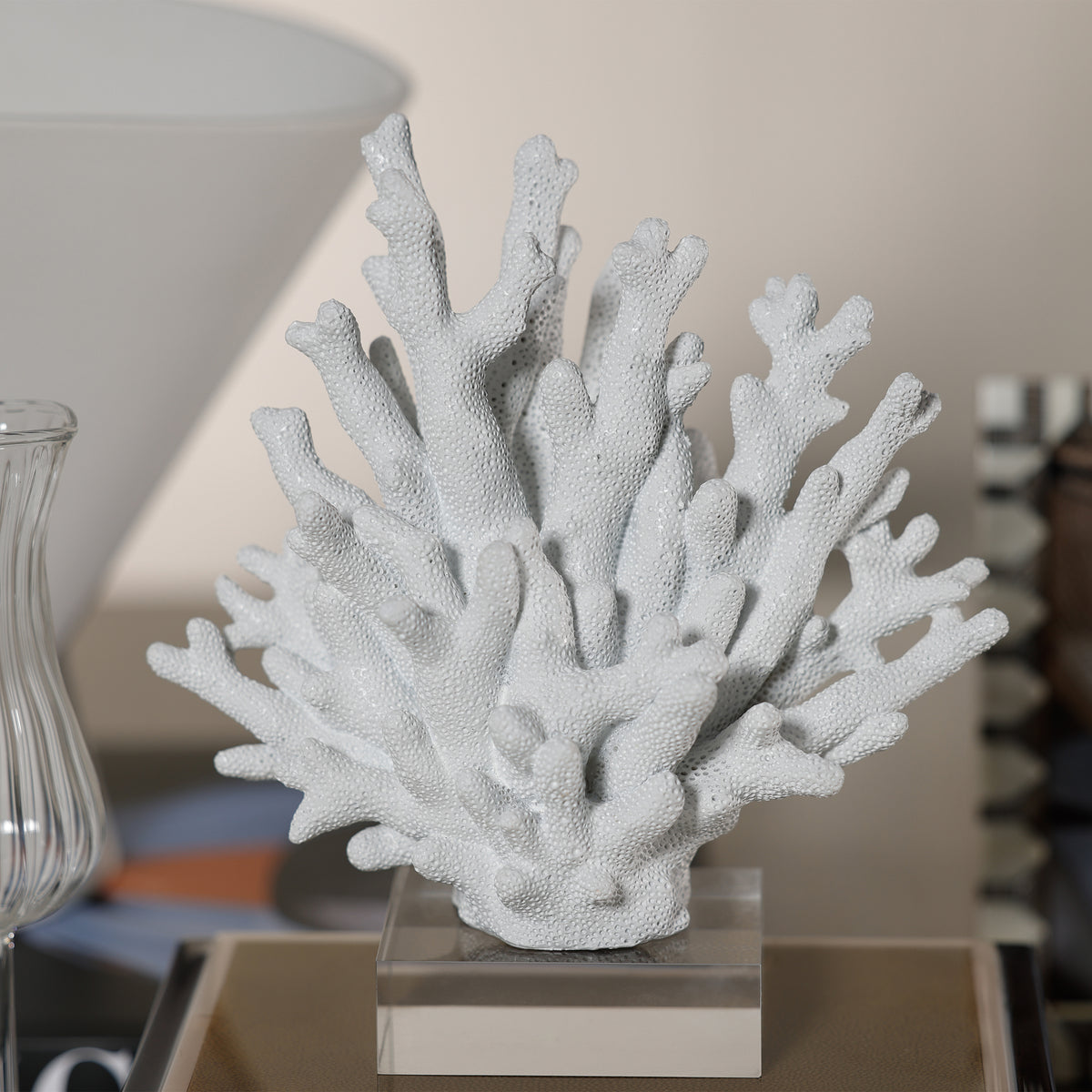 Zodax White Resin Coral Sculpture on Acrylic Base, 8.25" x 4.5" x 8.5"