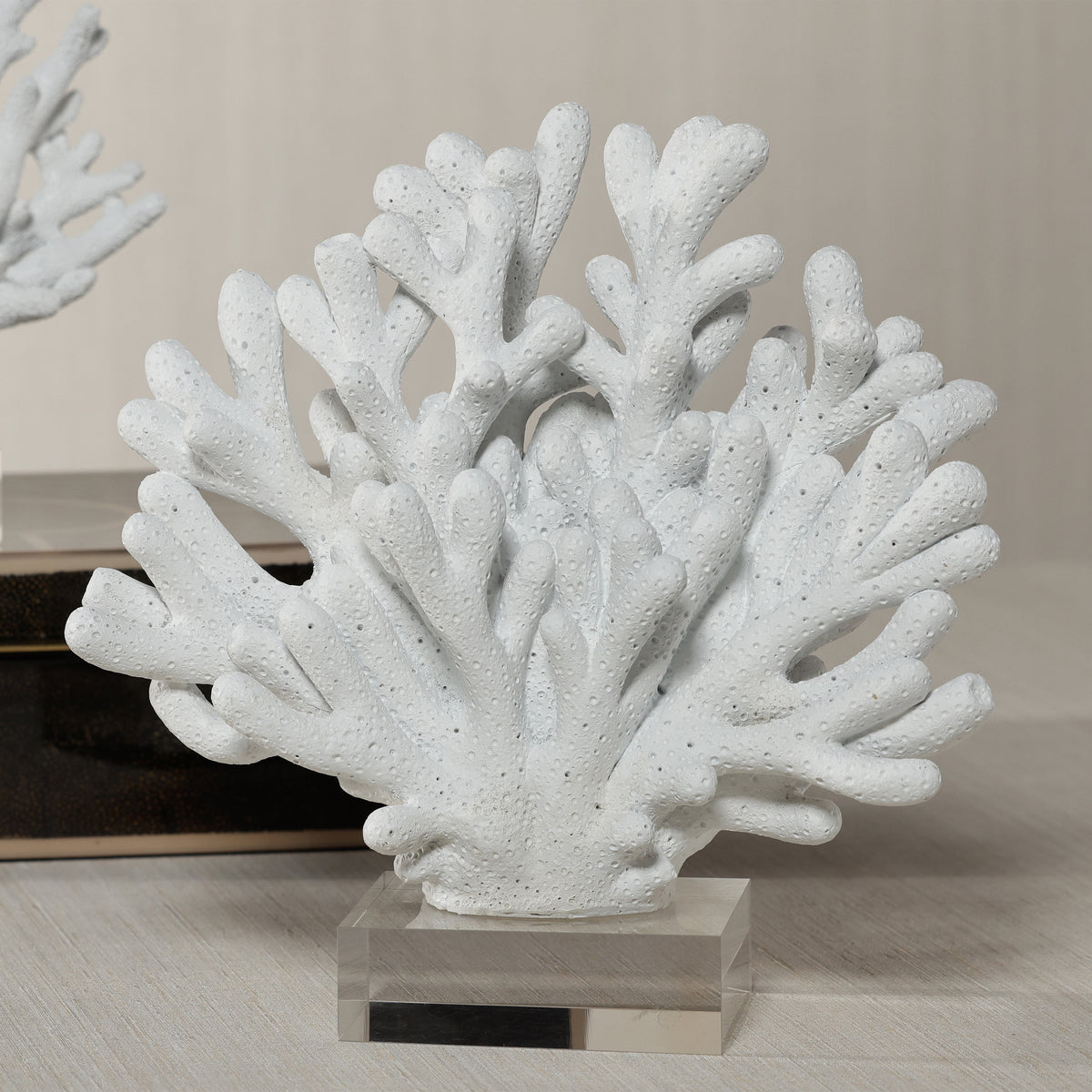 Zodax White Resin Coral Sculpture on Acrylic Base, 9.5" x 4.75" x 9.5"