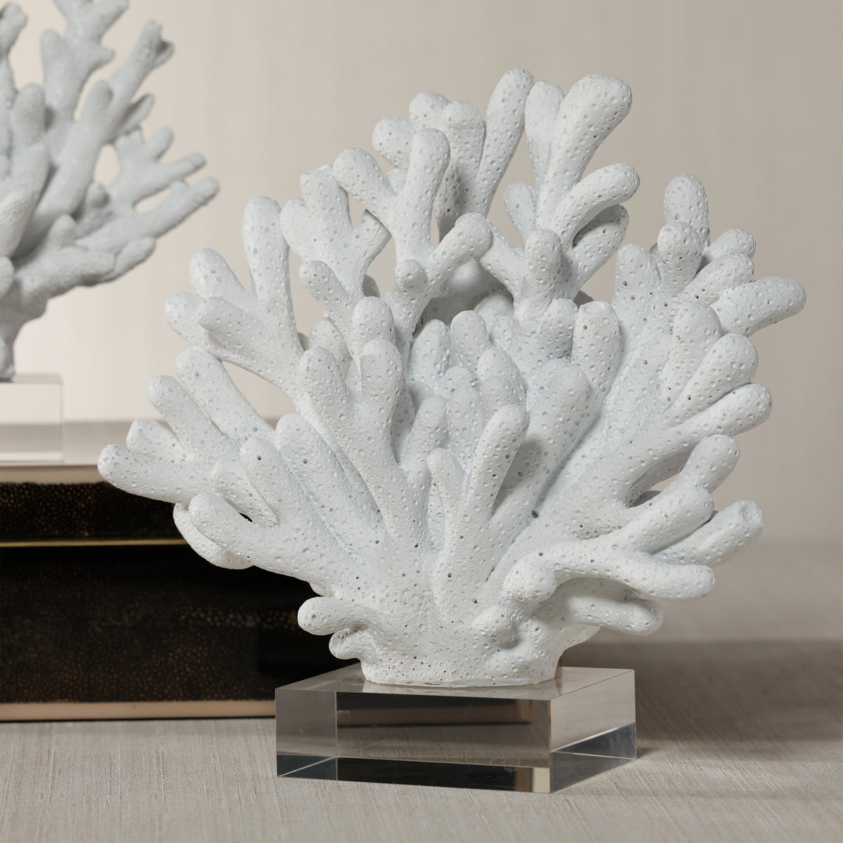 Zodax White Resin Coral Sculpture on Acrylic Base, 9.5" x 4.75" x 9.5"