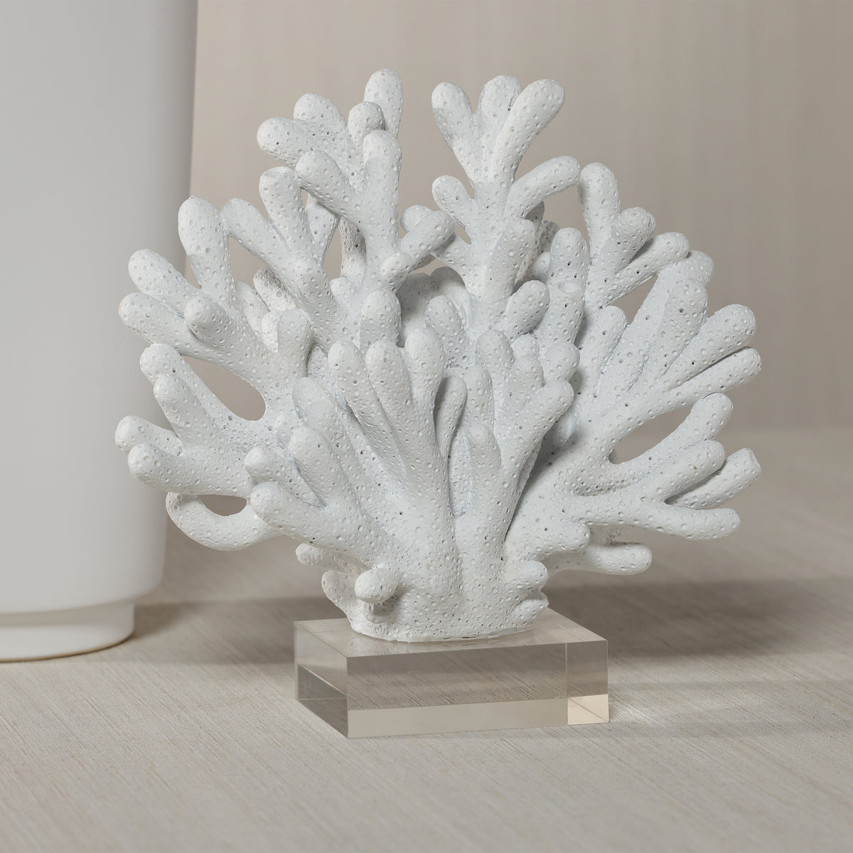 Zodax White Resin Coral Sculpture on Acrylic Base, 9.5" x 4.75" x 9.5"