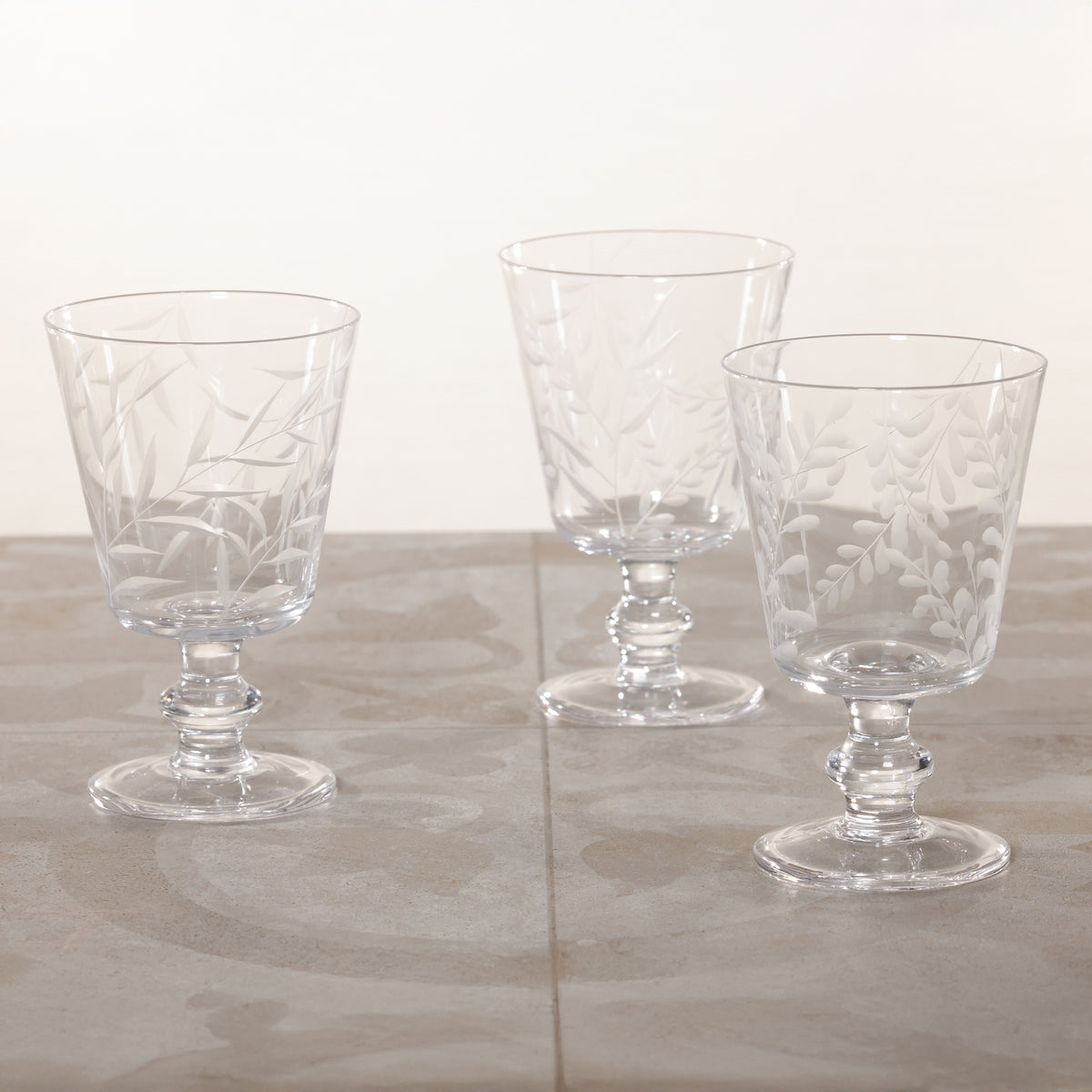 Zodax Etched All-Purpose Goblet Glasses – Set of 3 (Assorted)