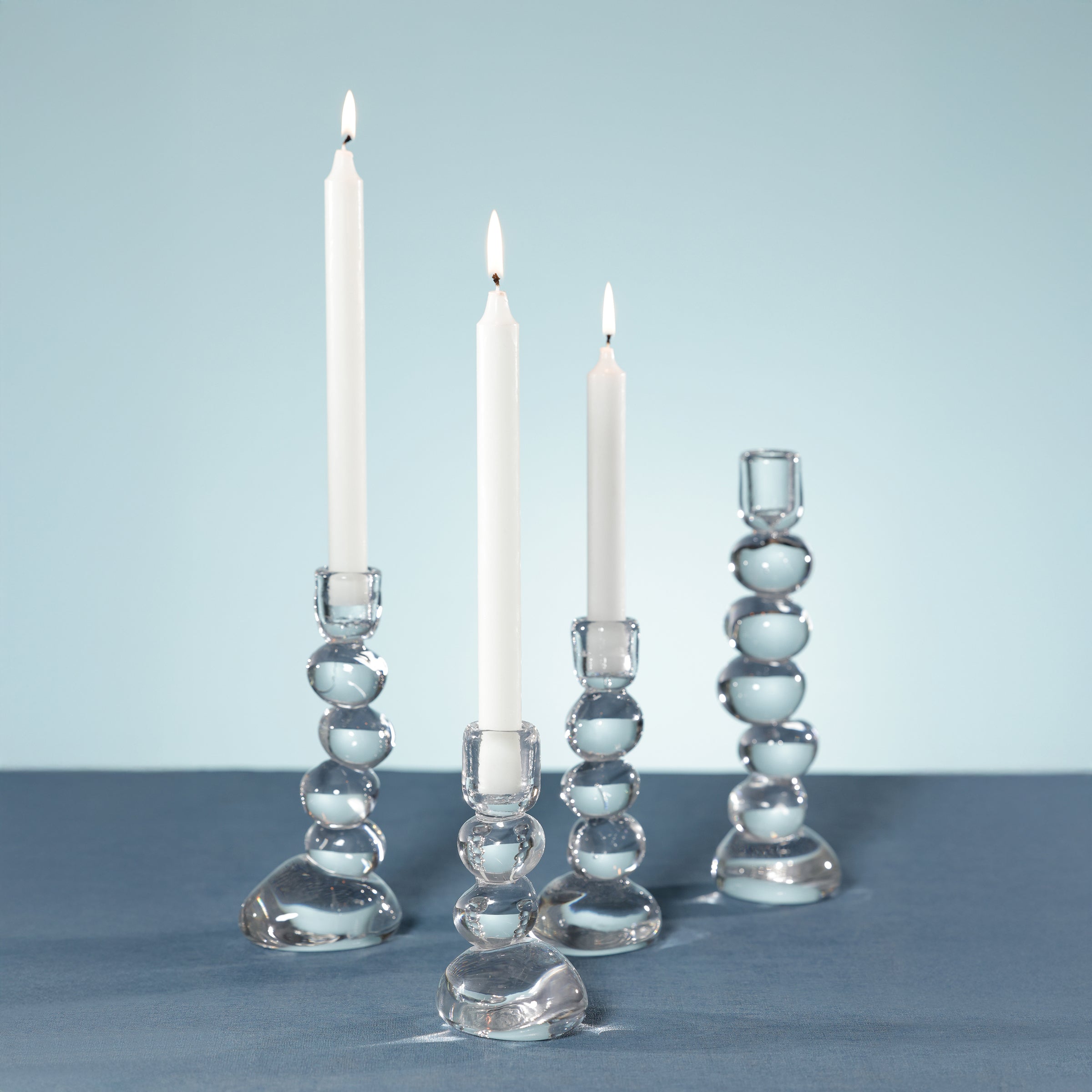 Zodax Ice Stone Glass Taper Candle Holder, 6"