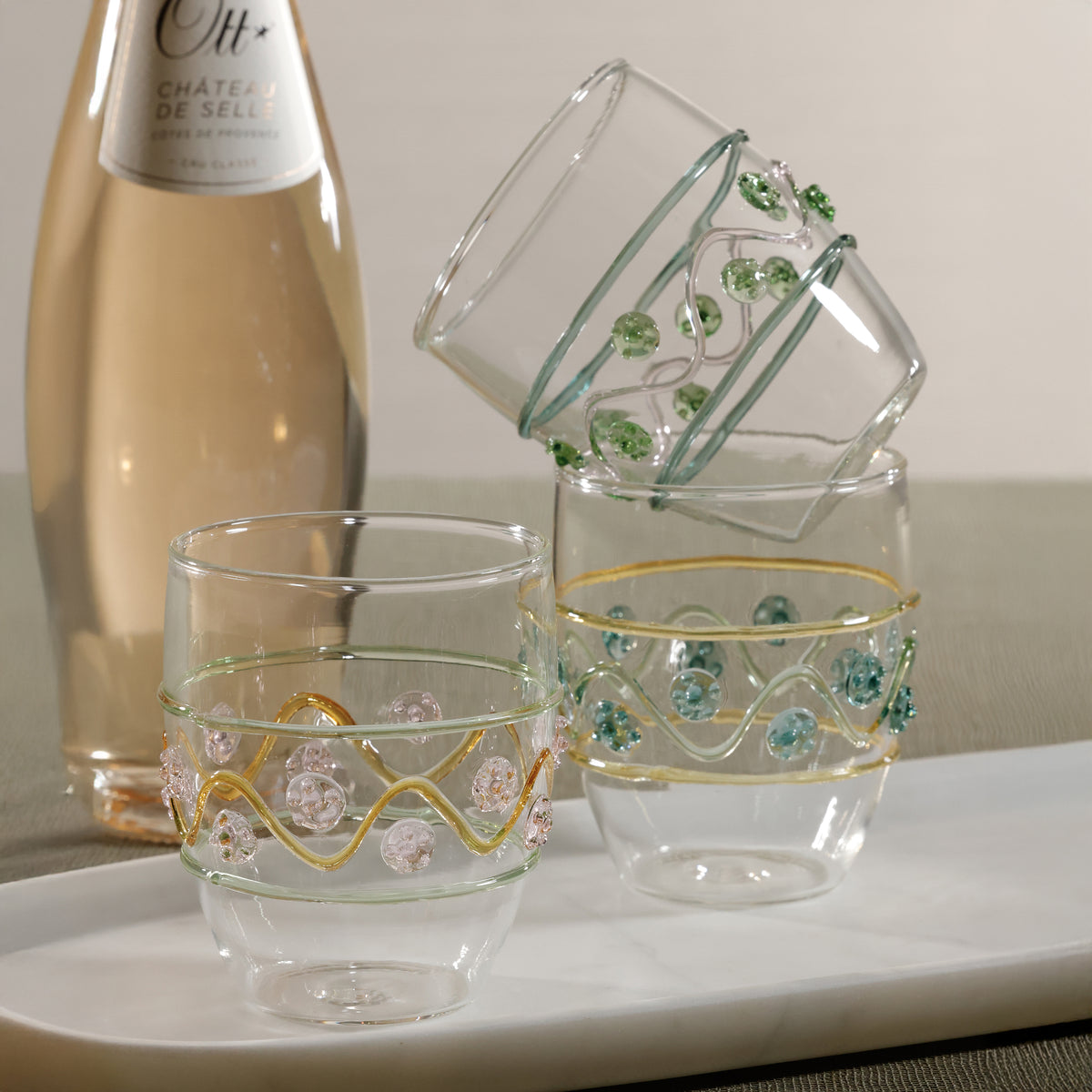 Zodax Festa Vetro Glass Tumblers, Set of 6 - Green, Amber, and Pink Tones