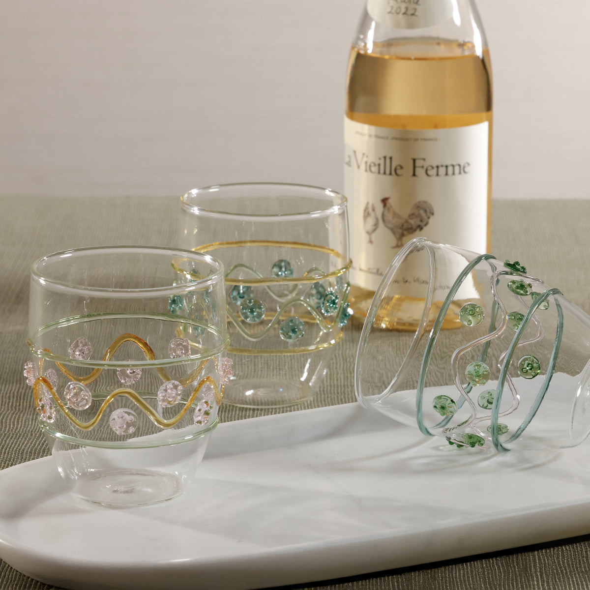 Zodax Festa Vetro Glass Tumblers, Set of 6 - Green, Amber, and Pink Tones