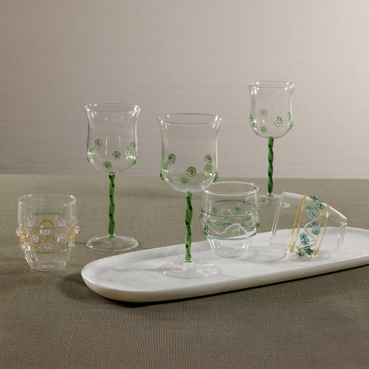 Zodax Festa Vetro Glass Tumblers, Set of 6 - Green, Amber, and Pink Tones