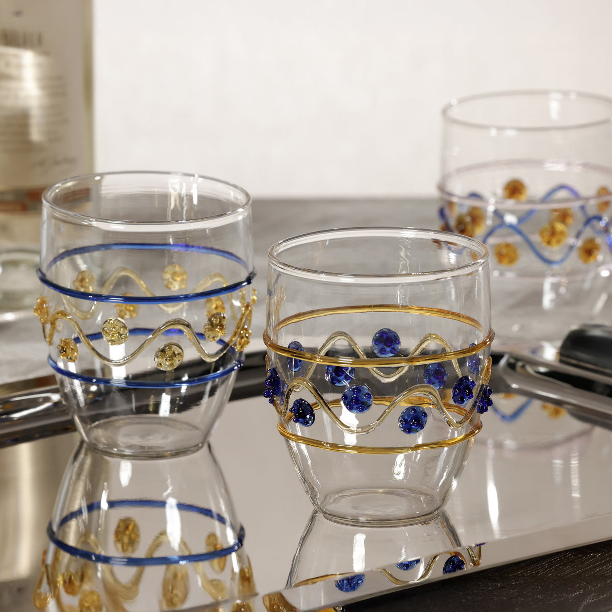 Zodax Festa Vetro Glass Tumblers, Set of 6 - Green, Amber, and Blue Tones
