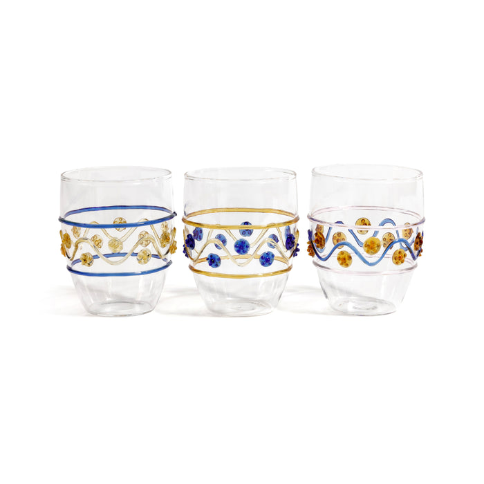 Zodax Festa Vetro Glass Tumblers, Set of 6 - Green, Amber, and Blue Tones