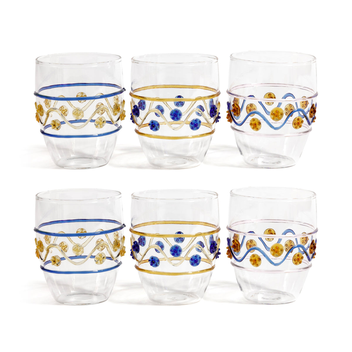Zodax Festa Vetro Glass Tumblers, Set of 6 - Green, Amber, and Blue Tones