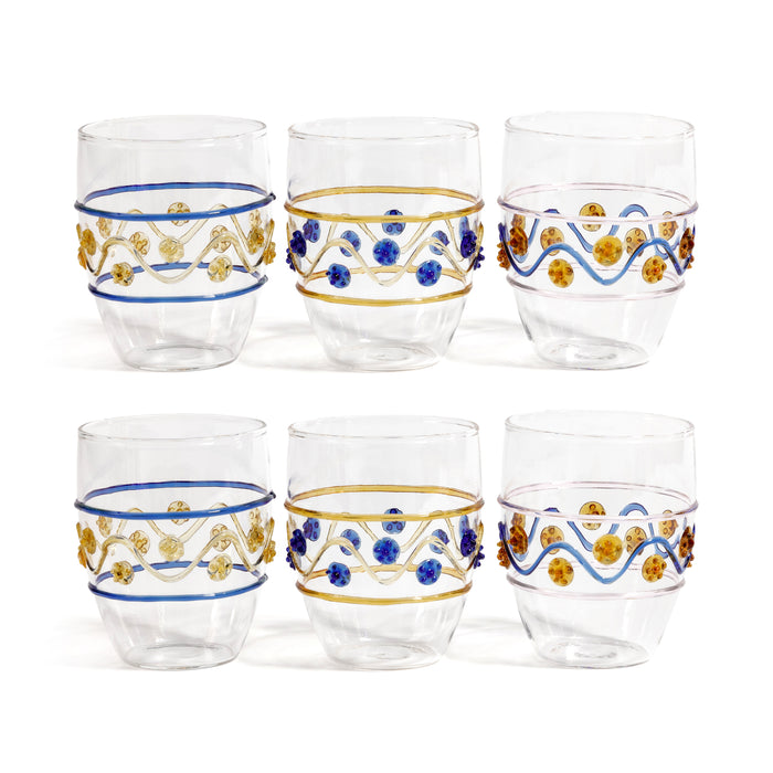 Zodax Festa Vetro Glass Tumblers, Set of 6 - Green, Amber, and Blue Tones