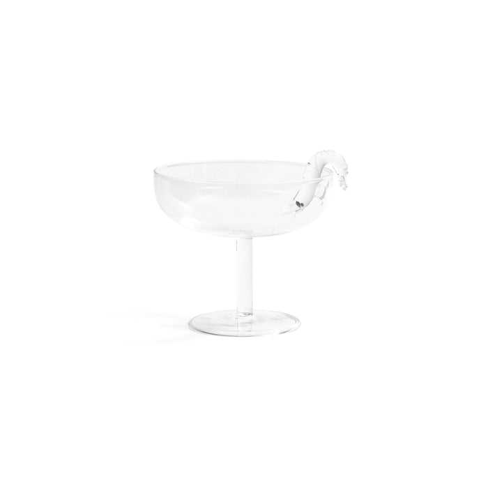 Clear glass dessert dish on a white background