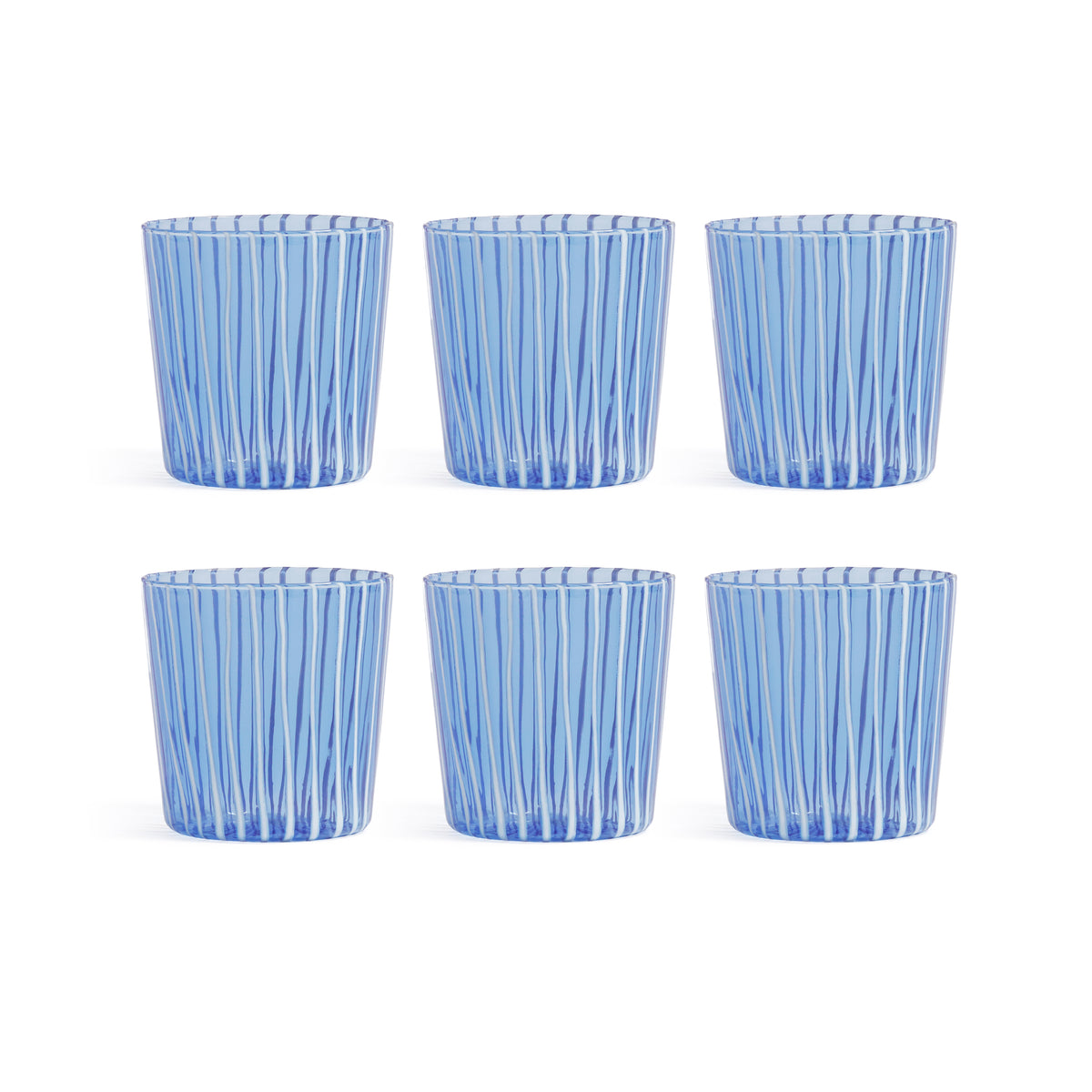 Zodax Marina White Stripe Glass Tumblers, Set of 6 - Blue