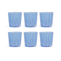 Zodax Marina White Stripe Glass Tumblers, Set of 6 - Blue