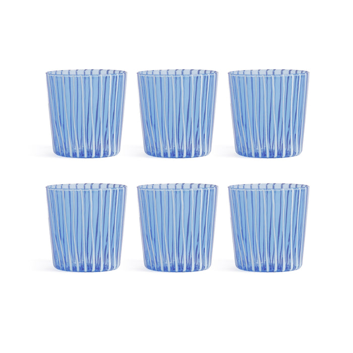 Zodax Marina White Stripe Glass Tumblers, Set of 6 - Blue