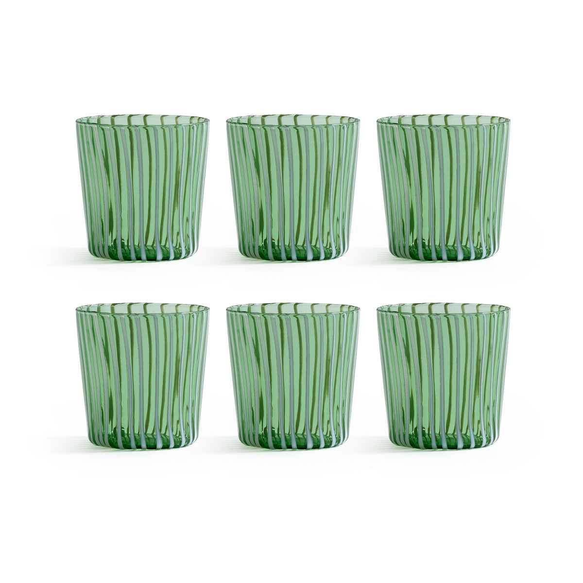 Zodax Marina White Stripe Glass Tumblers, Set of 6 - Green