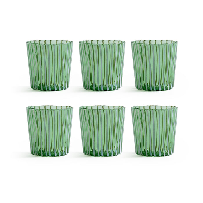 Zodax Marina White Stripe Glass Tumblers, Set of 6 - Green
