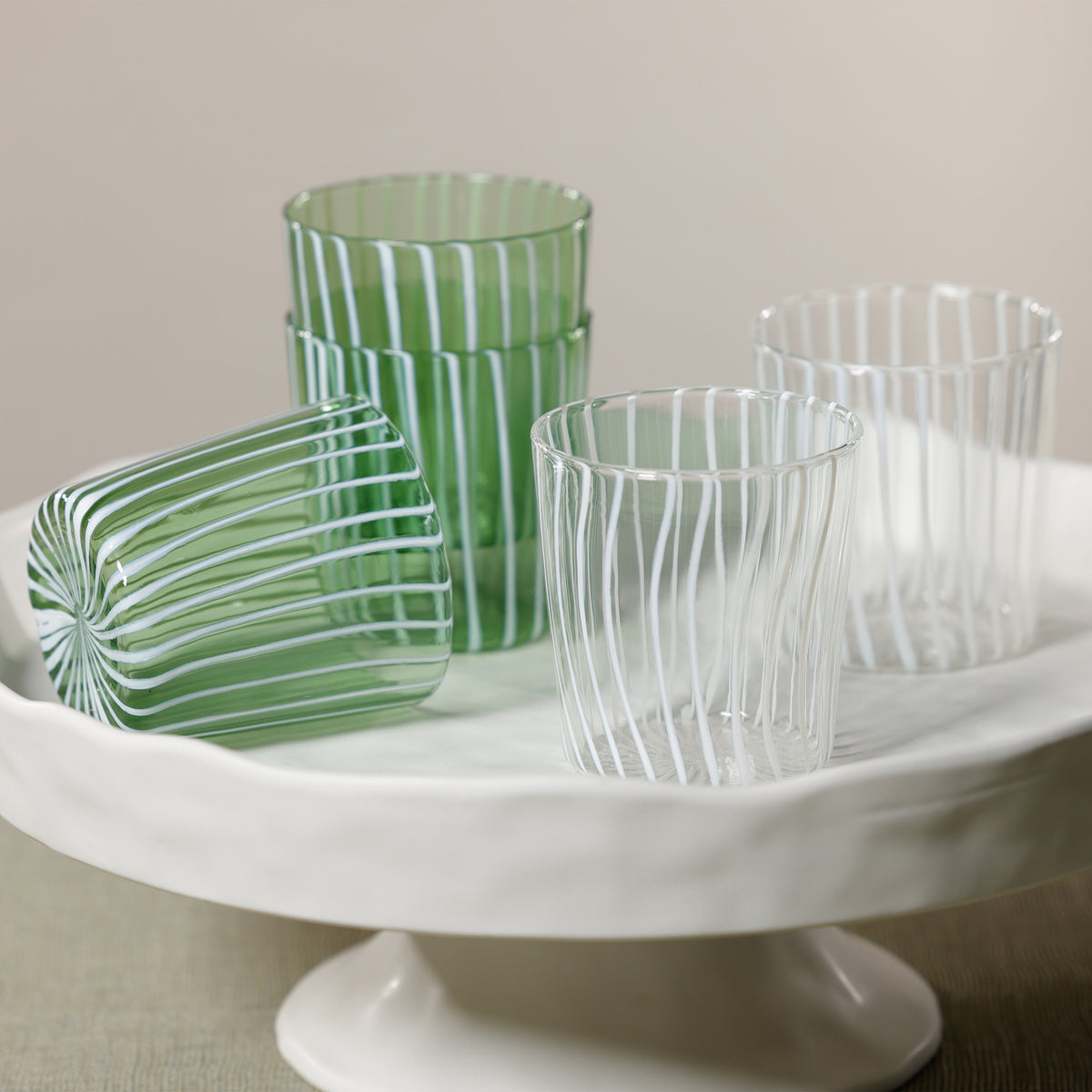 Zodax Marina White Stripe Glass Tumblers, Set of 6 - White