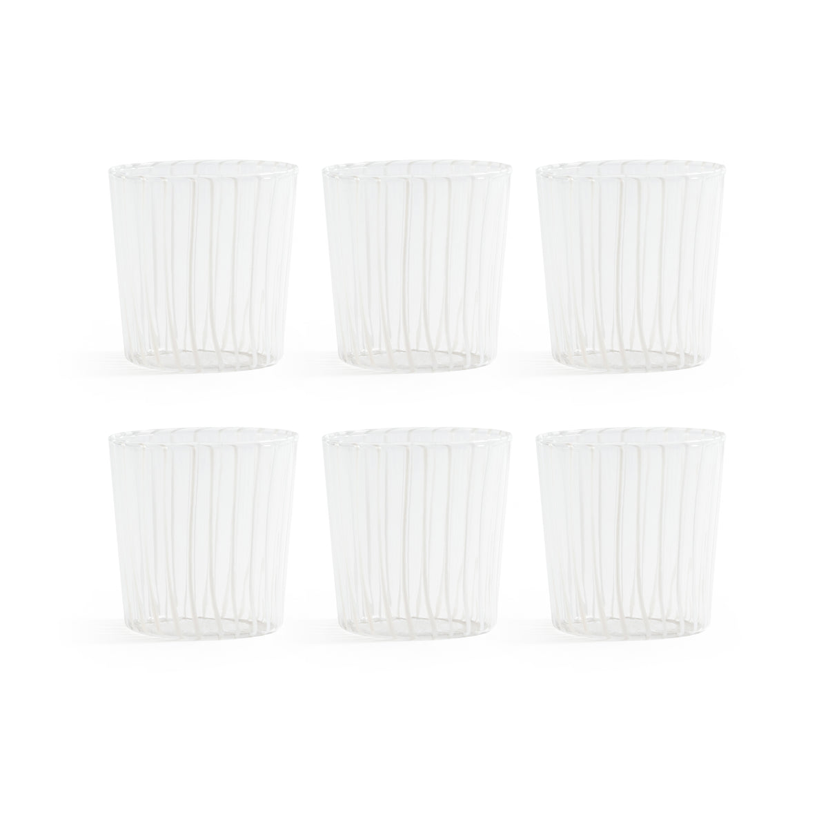 Zodax Marina White Stripe Glass Tumblers, Set of 6 - White