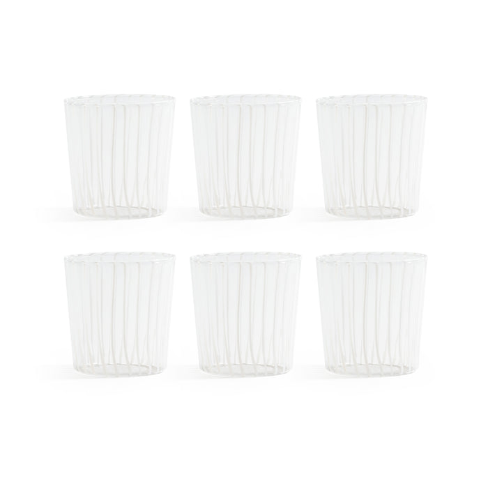 Zodax Marina White Stripe Glass Tumblers, Set of 6 - White