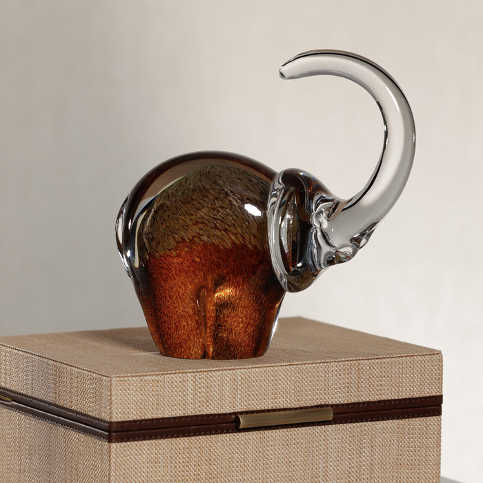 Zodax Great Elephant Golden Amber Glass Sculpture