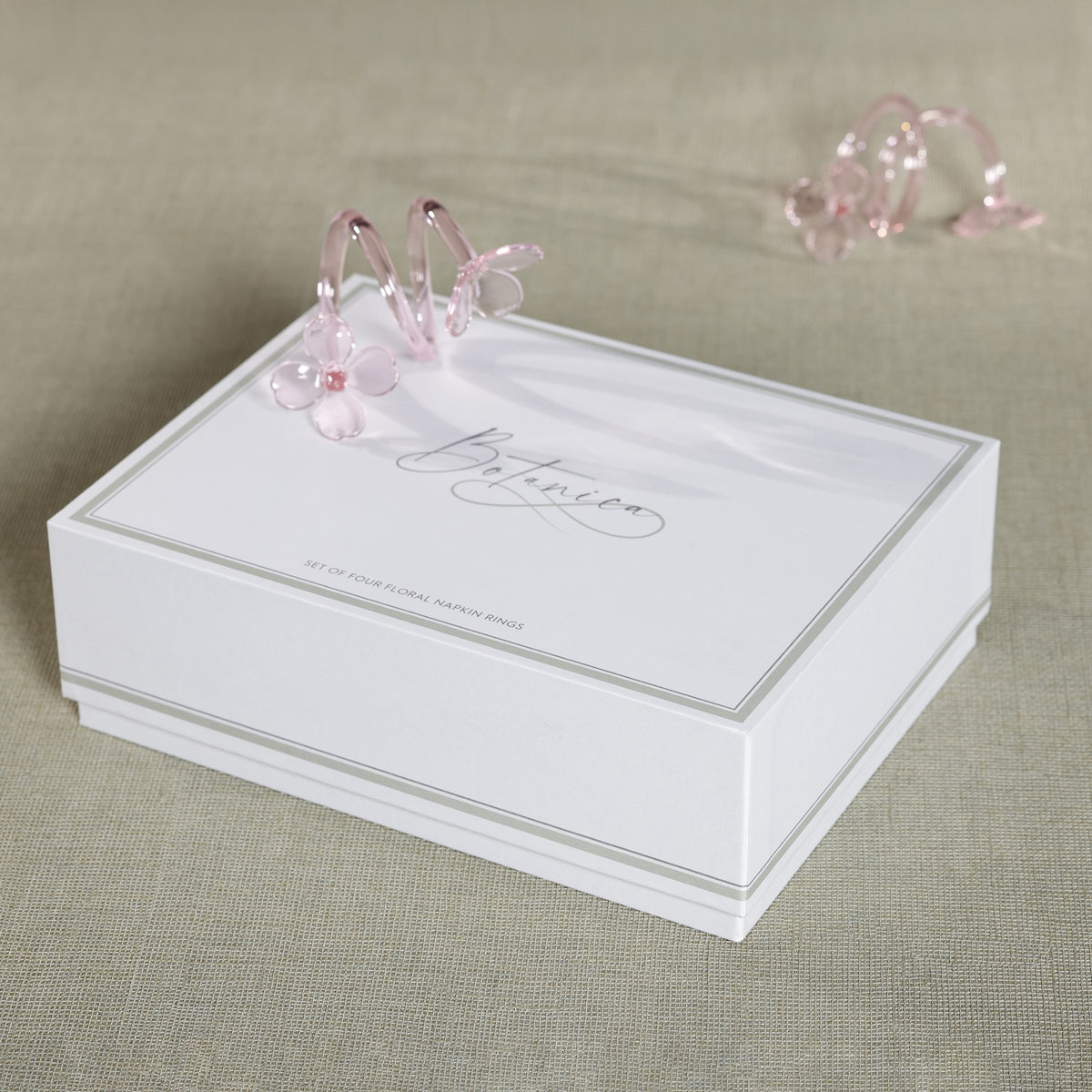 Zodax Botanica Pink Glass Flower Napkin Rings, Set of 4