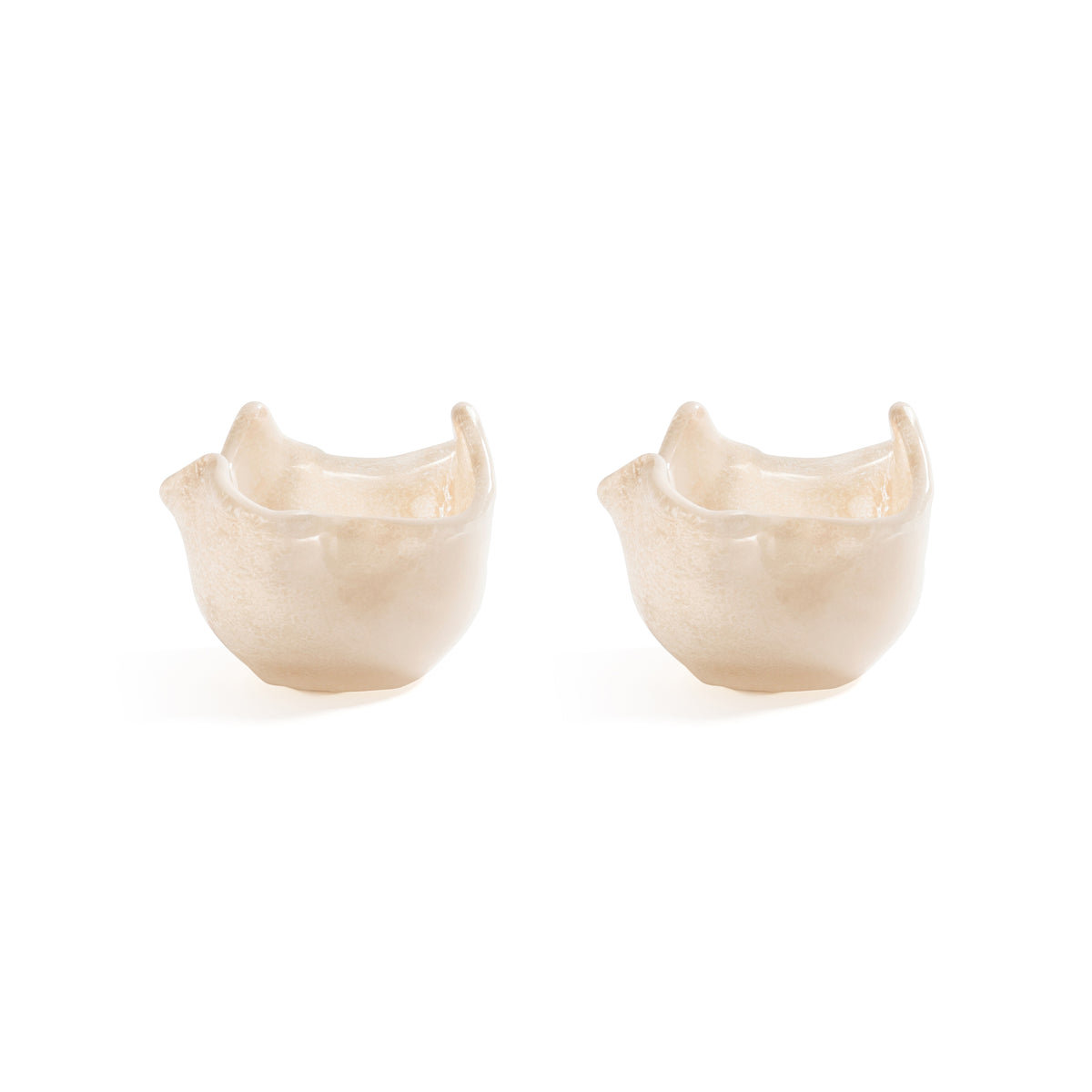 Zodax Wavy Bowl Cream Glass Tealight Candle Holders, Set of 2