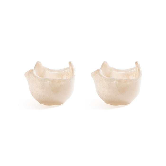 Zodax Wavy Bowl Cream Glass Tealight Candle Holders, Set of 2