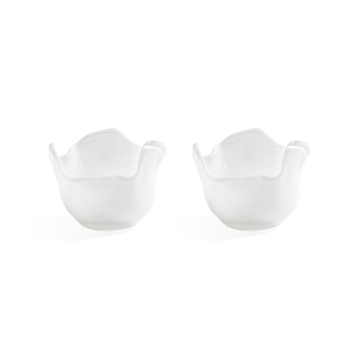 Zodax Wavy Bowl White Glass Tealight Candle Holders, Set of 2