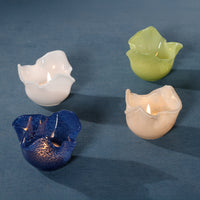 Zodax Wavy Bowl Ocean Blue Glass Tealight Candle Holders, Set of 2