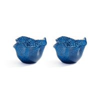 Zodax Wavy Bowl Ocean Blue Glass Tealight Candle Holders, Set of 2