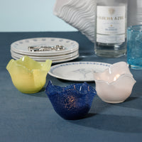Zodax Wavy Bowl Green Glass Tealight Candle Holders, Set of 2