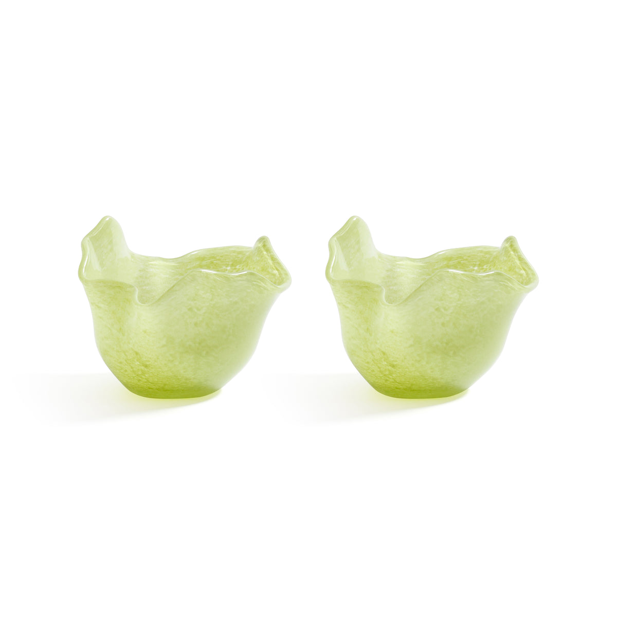 Zodax Wavy Bowl Green Glass Tealight Candle Holders, Set of 2