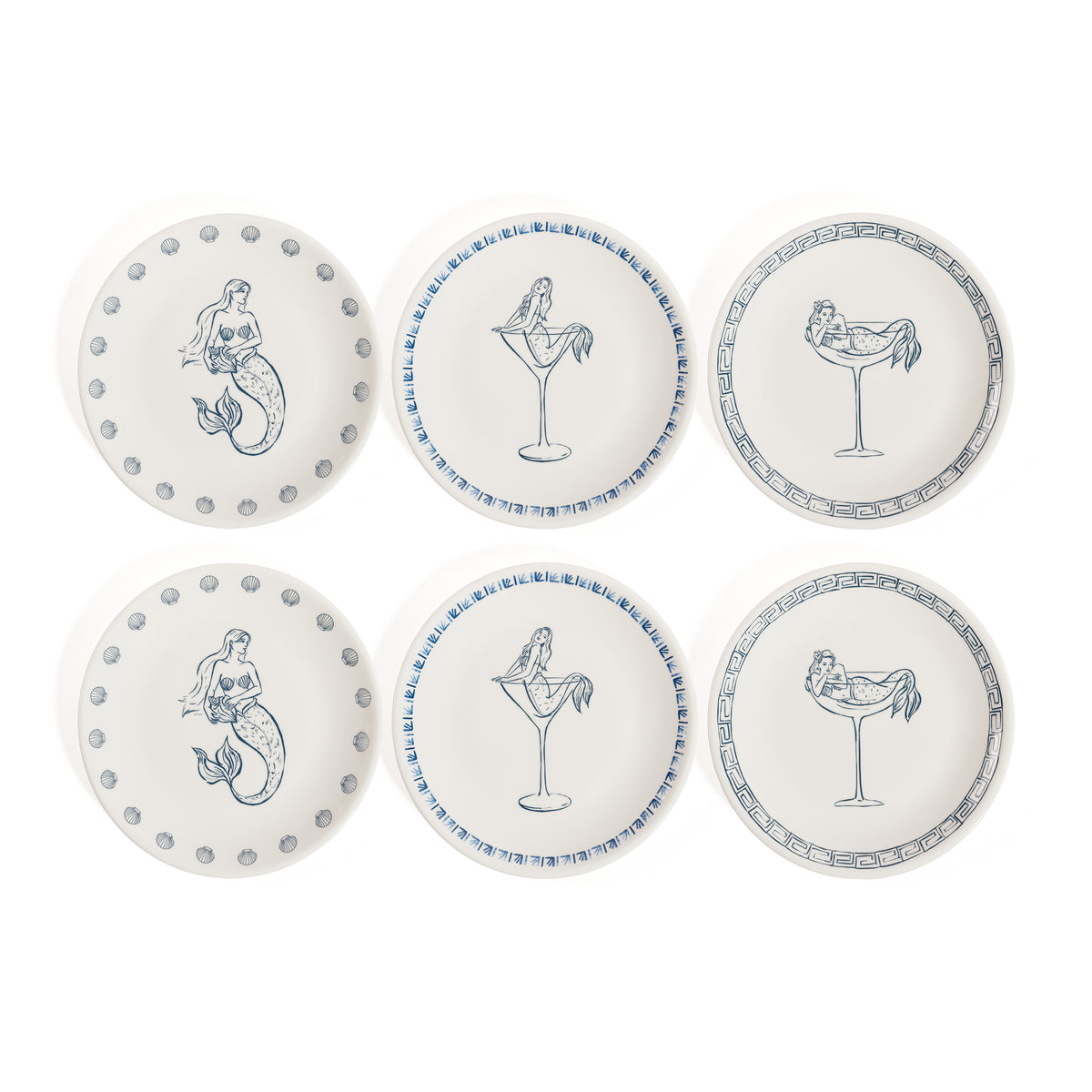 Zodax The Salty Bar Appetizer Plates, Set of 6 - Mermaid
